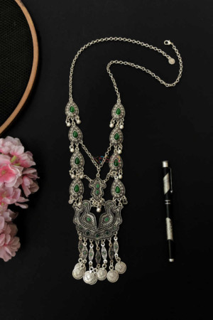 Image for Kessa Kpn73 Turkish Multi Green Stone Bird Necklace