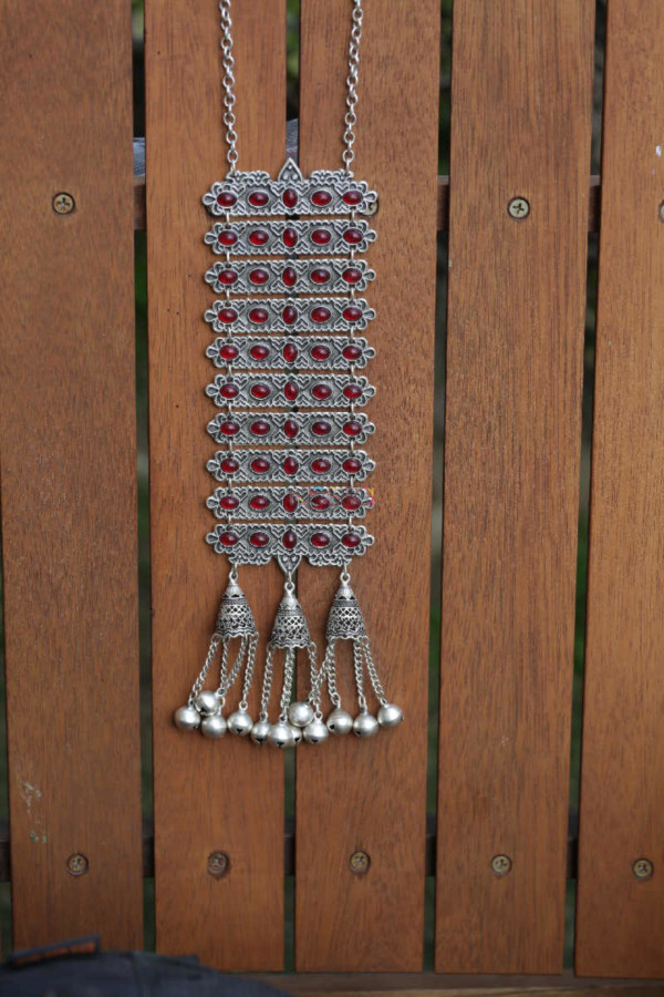 Image for Kessa Kpn82 Turkish Bar Multi Red Stone Ghungroo Necklace