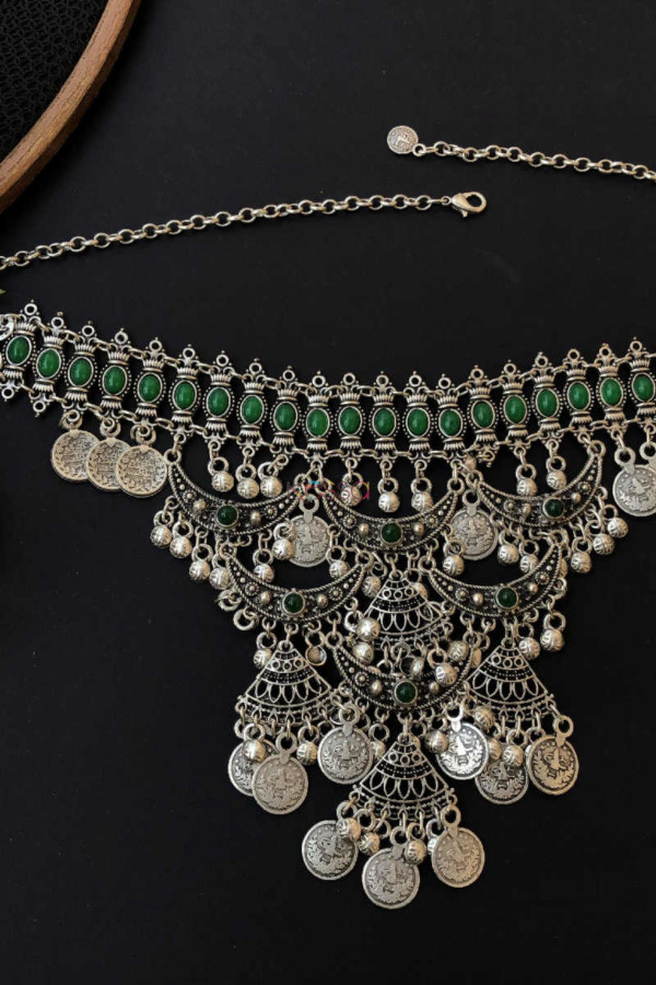 Image for Kessa Kpn89 Turkish Multi Shape Green Stone Tribal Boho Necklace