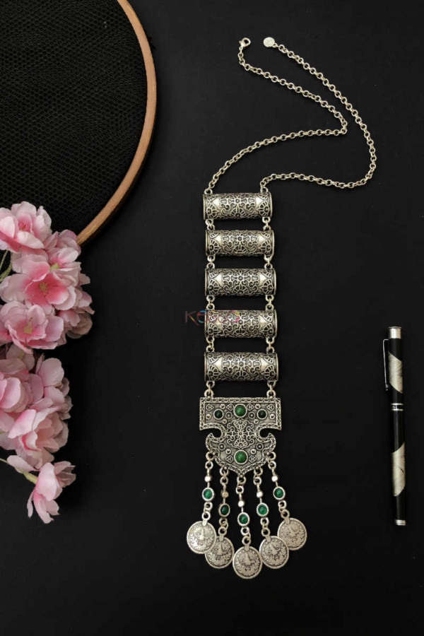 Image for Kessa Kpn96 Turkish Multi Bar Green Stone Chain Necklace