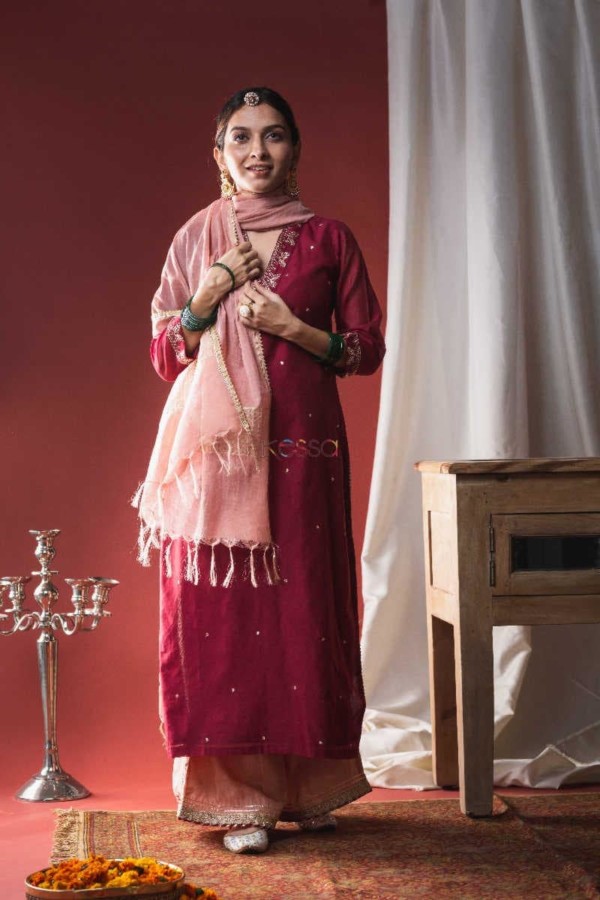 Image for Kessa Ws634 Persian Plum Red Upada Silk Complete Set Featured
