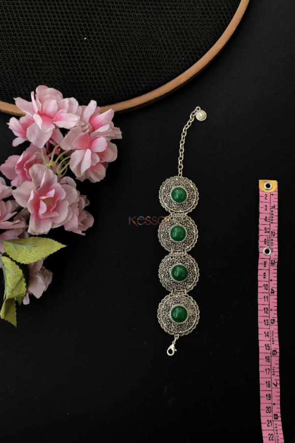 Image for Kph09 Turkish Circular Green Multi Stone Chain Bracelet