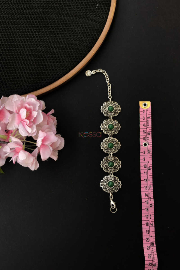 Image for Kph27 Turkish Circular Green Multi Stone Chain Bracelet