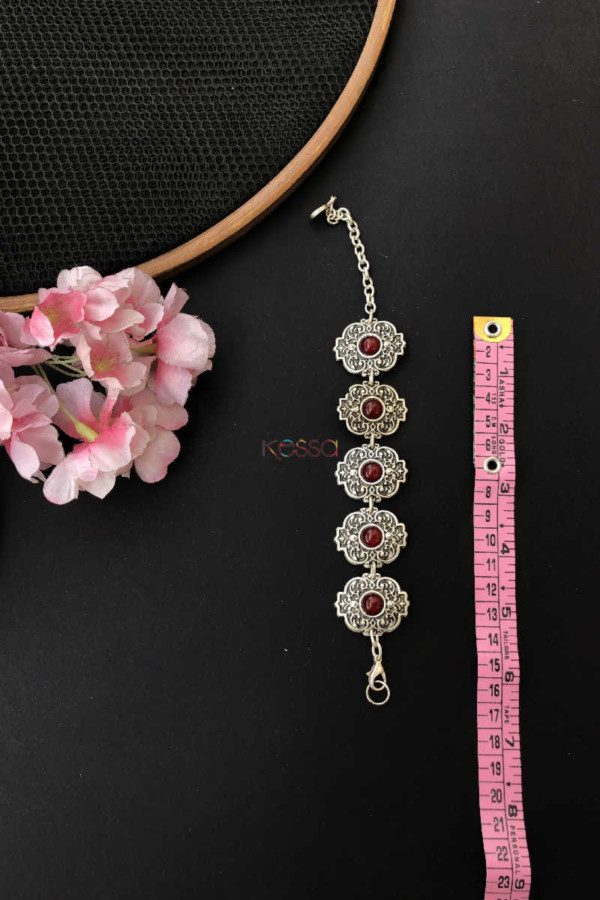 Image for Kph29 Turkish Circular Red Multi Stone Chain Bracelet