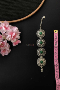 Image for Kph49 Turkish Circular Green Multi Stone Tribal Chain Bracelet