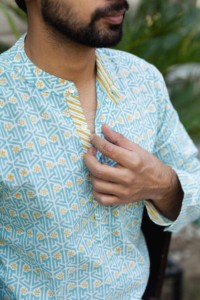 Image for Kessa Awk26 Ambar Hand Block Print Full Sleeves Shirt Closeup