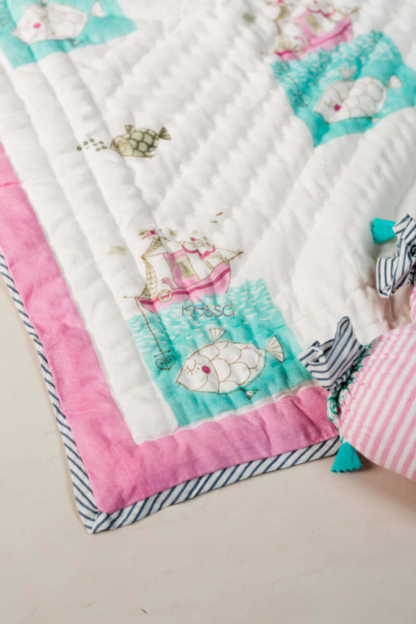 Image for Kessa Kaq105 Ship Print Baby Quilt Set 1