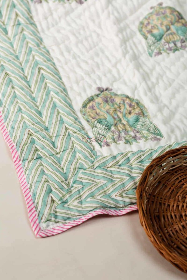 Image for Kessa Kaq107 Oxley Green Double Bed Quilt Look