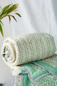 Image for Kessa Kaq108 Bay Leaf Green Double Bed Quilt Closeup