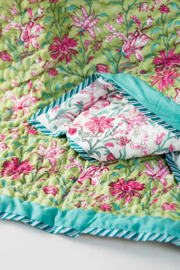 Image for Kessa Kaq111 Olivine Green Double Bed Quilt Closeup