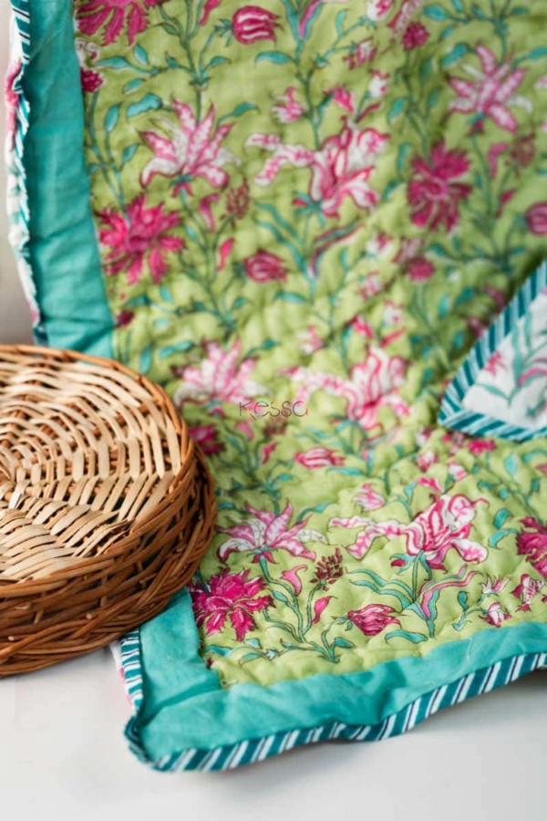 Image for Kessa Kaq112 Olivine Green Single Bed Quilt Closeup