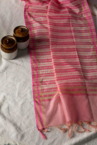 Image for Kessa Msdupatta10 Striped Chanderi Zari Dupatta Pink