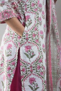 Image for Kessa Vcr23 Cranberry Pink Hand Block Printed Cotton Kurta With Dupatta Set Pocket