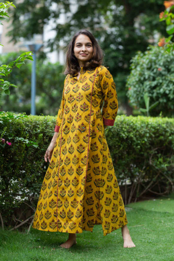 Image for Kessa Wa332a Dhoop Yellow Ajrakh Printed Kurta With Mirror Work 2 Featured