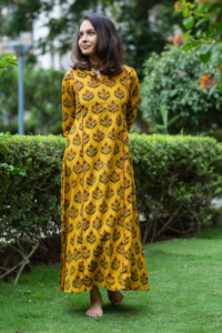 Image for Kessa Wa332a Dhoop Yellow Ajrakh Printed Kurta With Mirror Work 2 Front