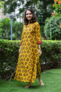 Image for Kessa Wa332a Dhoop Yellow Ajrakh Printed Kurta With Mirror Work 2 Side