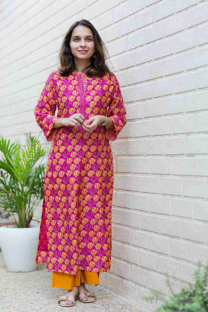 Image for Kessa Wsr167 Titli Magenta And Yellow Chanderi Kurta With Sequin Highlights 1 Featured