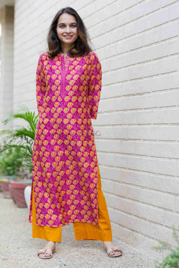 Image for Kessa Wsr167 Titli Magenta And Yellow Chanderi Kurta With Sequin Highlights 1 Front 1