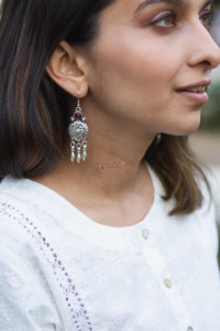 Image for Kessa Avdaf18 Sangmarmar Crochet Lace And Khadi Print Cotton Kurta 1 Earring