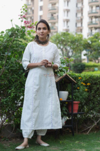 Image for Kessa Avdaf18 Sangmarmar Crochet Lace And Khadi Print Cotton Kurta 1 Featured