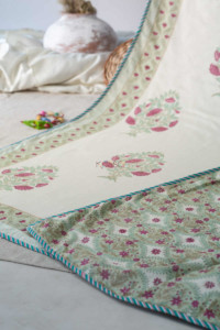Image for Kessa Kad53 Pale Leaf Green Double Bed Dohar Closeup