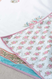 Image for Kessa Kad54 Persian Pink Flower Print Double Bed Dohar Closeup