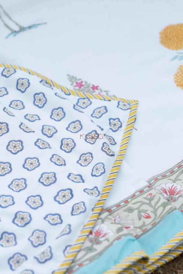 Image for Kessa Kad54 Ronchi Yellow Flower Print Double Bed Dohar Closeup