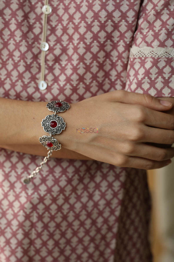 Image for Kessa Kph29 Turkish Circular Red Multi Stone Chain Bracelet 3