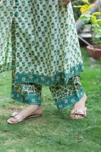 Image for Kessa Wsr Faded Jade Green Block Print Kurta Pant Set Bottom