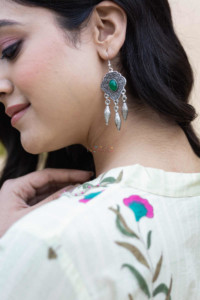 Image for Kessa Wsr181 Cream Pankh Block Print Kurta Earring