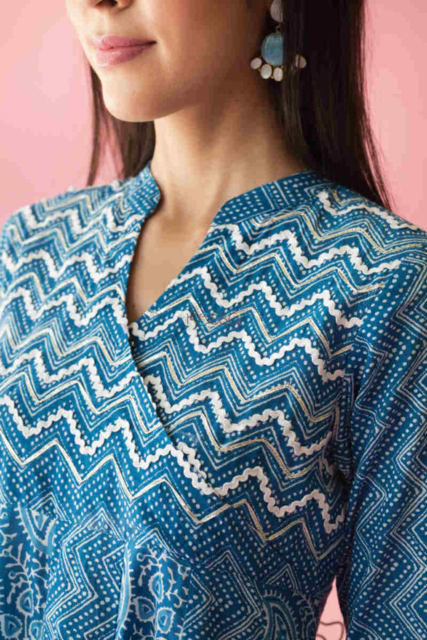 Image for Kessa Avdaf24 Leher Kalidar Kurta With Gota And Crochet Lace New Neck