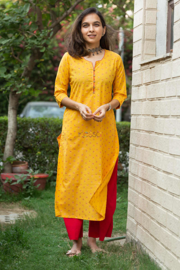 Image for Kessa Vcr38 Zareen Straight Kurta With Contrast Piping And Zari Work Front