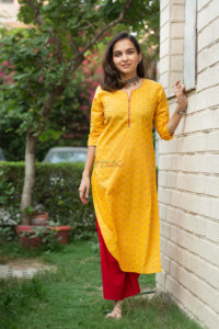 Image for Kessa Vcr38 Zareen Straight Kurta With Contrast Piping And Zari Work Look
