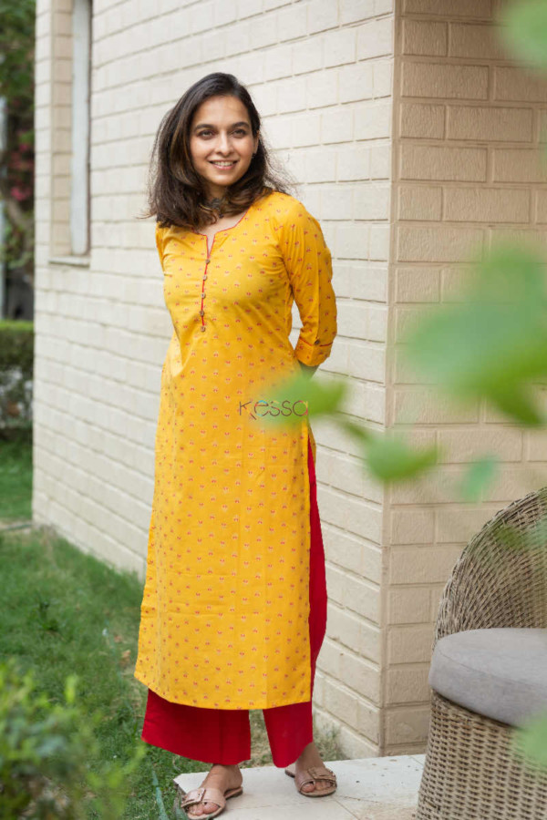 Image for Kessa Vcr38 Zareen Straight Kurta With Contrast Piping And Zari Work Side