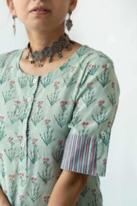 Image for Kessa Wsr185 Kusha Kurta With Hand Block Print And Sequin Work Sleeves