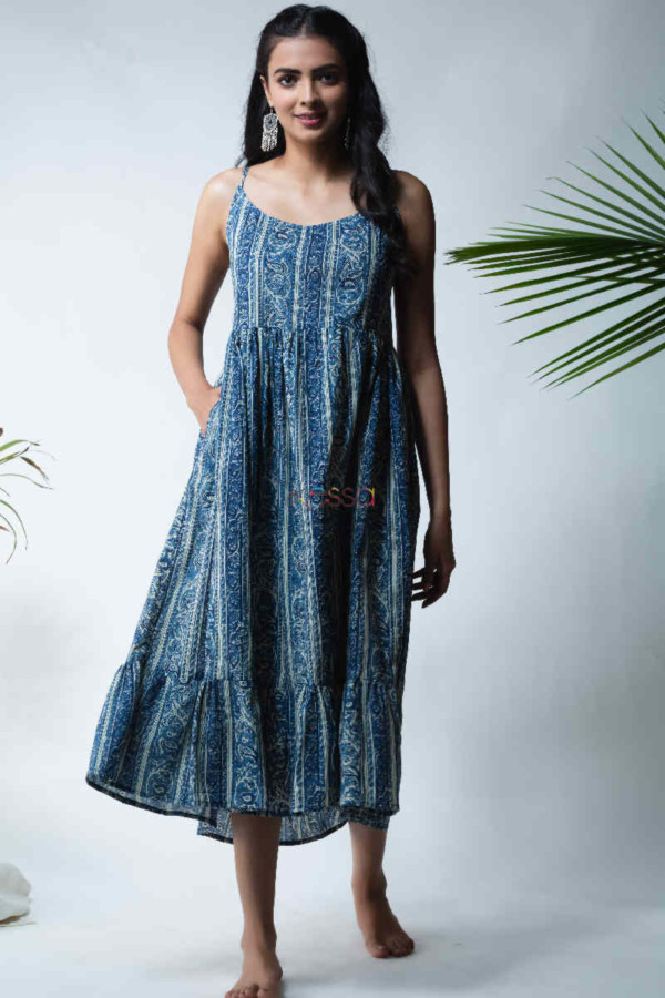 Image for Kessa Avdaf28 Kashmir Blue Frill Dress Front