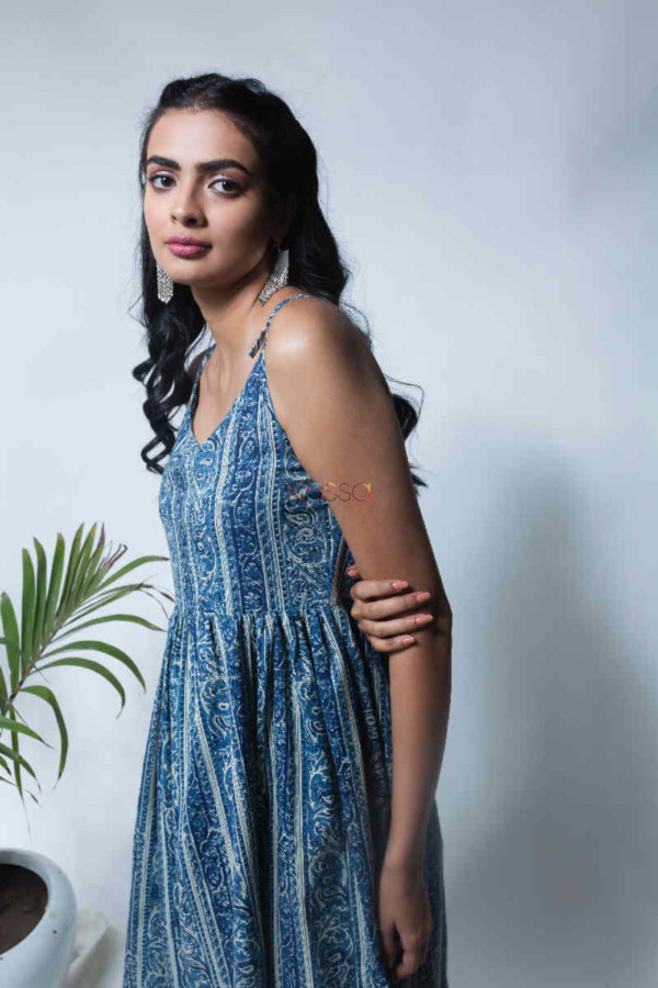 Image for Kessa Avdaf28 Kashmir Blue Frill Dress Side