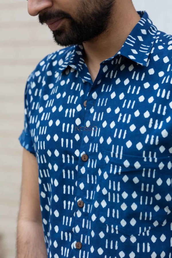 Image for Kessa Awk27 Avgan Cotton Shirt With Hand Block Print Closeup