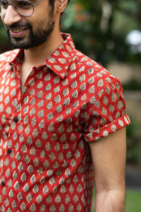 Image for Kessa Awk28 Raktim Cotton Shirt With Hand Block Print Closeup