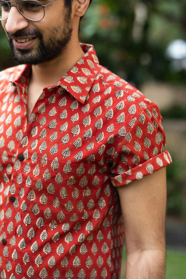 Image for Kessa Awk28 Raktim Cotton Shirt With Hand Block Print Closeup