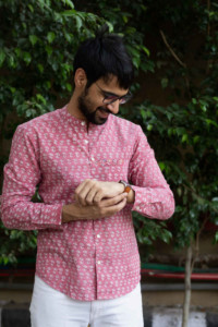 Image for Kessa Awk34 Mrinaal Cotton Shirt With Hand Block Print Sleeves