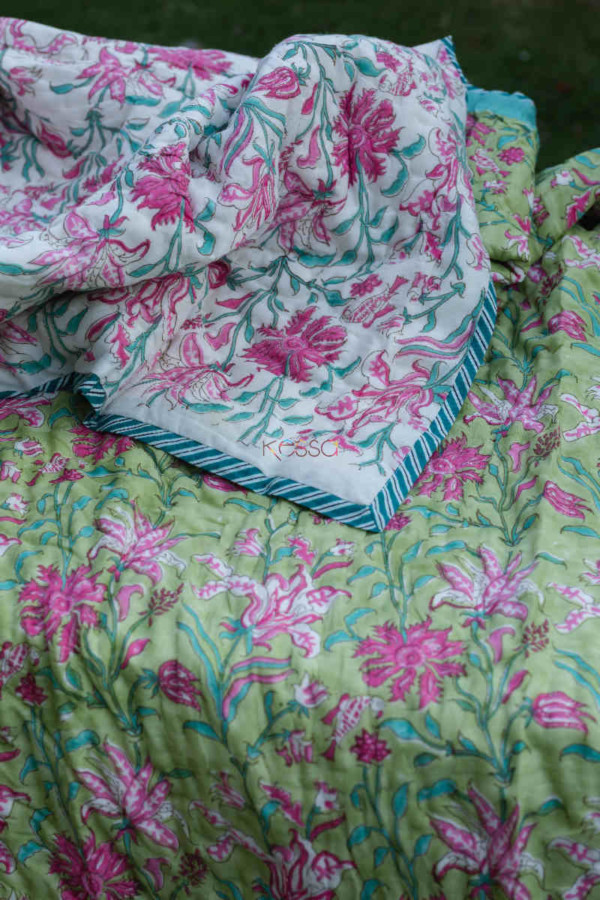 Image for Kessa Kaq124 Olivine Green Single Bed Quilt Closeup
