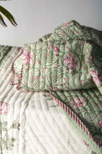 Image for Kessa Kaq129 Camouflage Green Double Bed Quilt Closeup