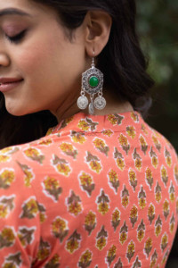 Image for Kessa Taf52 Aaravi Kurta With Buta Hand Block Print Earring