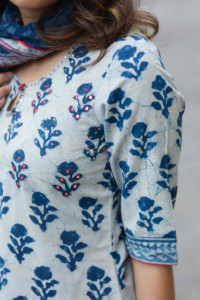 Image for Kessa Vcr39 Atashi Kurta And Dupatta Set With Bagru Print Sleeves