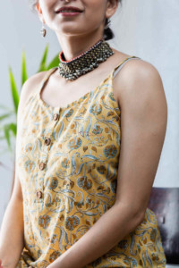 Image for Kessa Ws683 Nuzar Cotton Dress With Hand Block Print Closeup