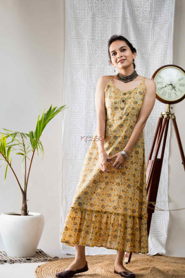 Image for Kessa Ws683 Nuzar Cotton Dress With Hand Block Print Look 1