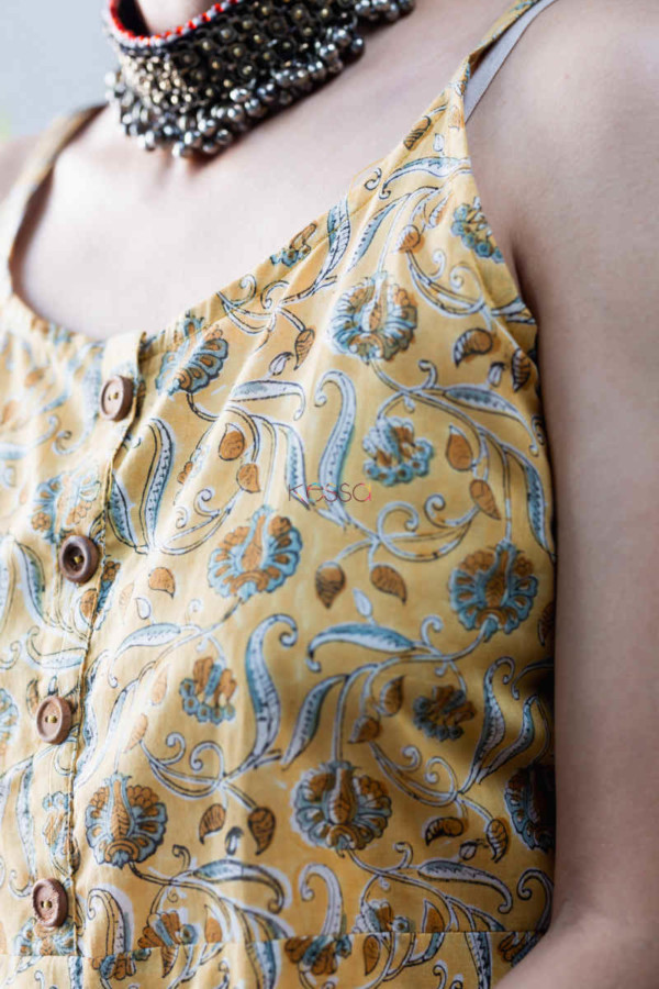 Image for Kessa Ws683 Nuzar Cotton Dress With Hand Block Print Neck