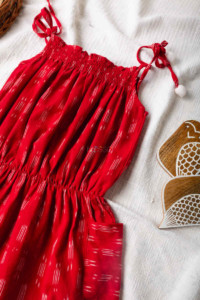 Image for Kessa Kkk39 Red Ikat Kids Dress Closeup