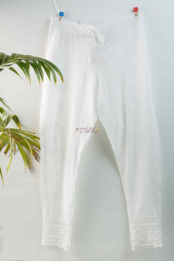 Image for Kessa Ve06 Lace White Cotton Muslin Pant With Lace Featured